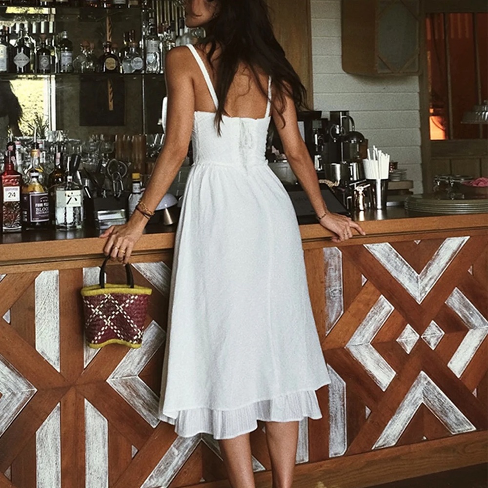 Commense White Midi Dress with Sweetheart Bodice - Picture 4 of 11